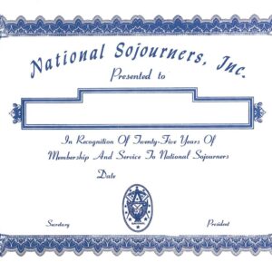 25 Year Sojourner Certificate