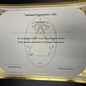 50 Year Sojourner Certificate