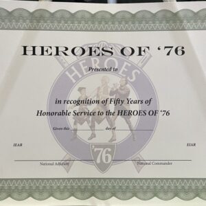 50 Year Heroes of ‘76 Certificate